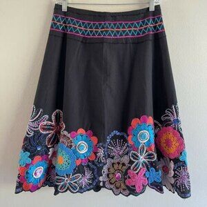 Colorful Midi Skirt Waist 28 Crochet Beaded Embroidered Black Vanity Collection